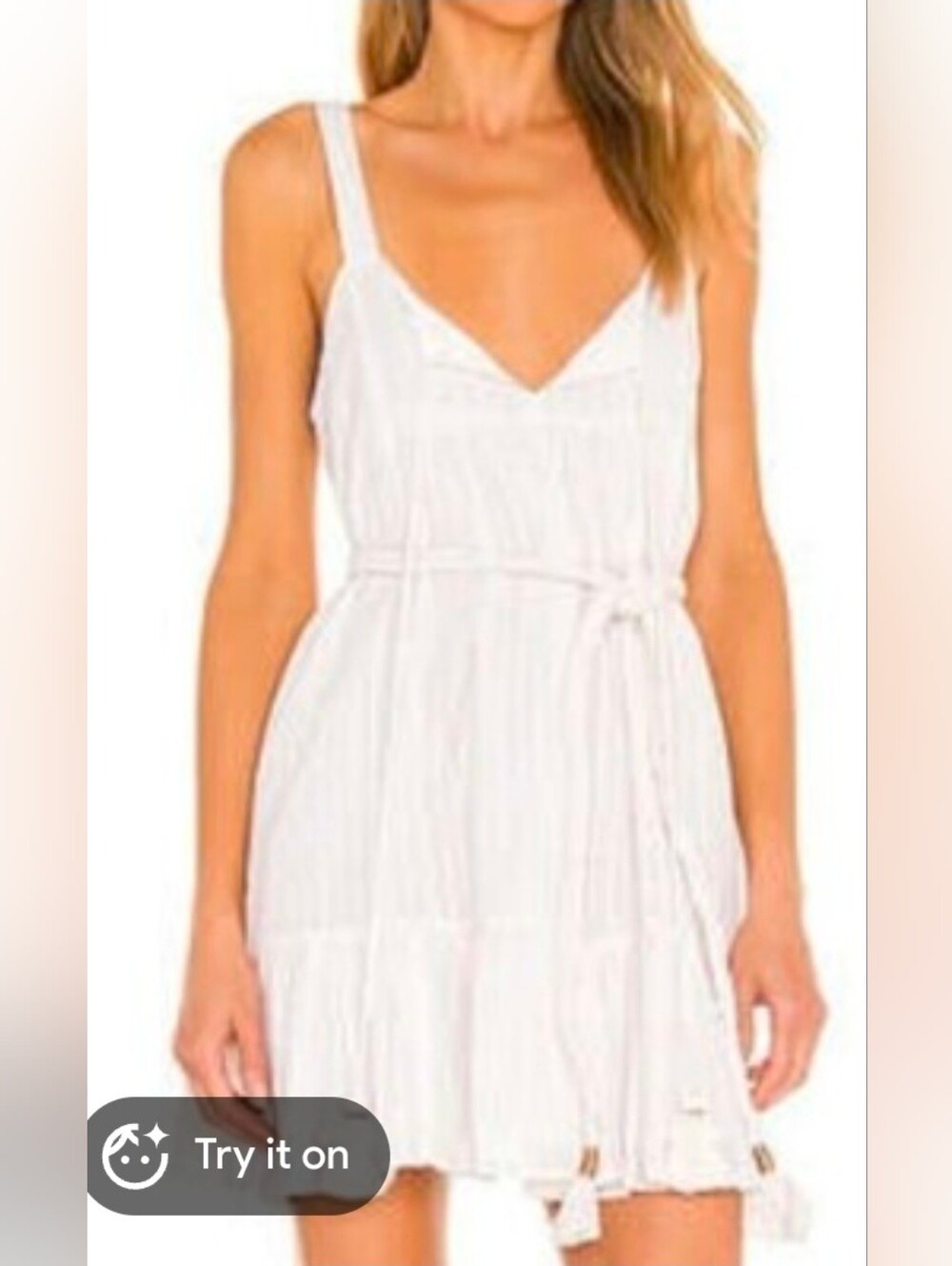 Karina Grimaldi Averie Mini Dress White Gold Stripe Tassel Belt Tiered Dress NWT